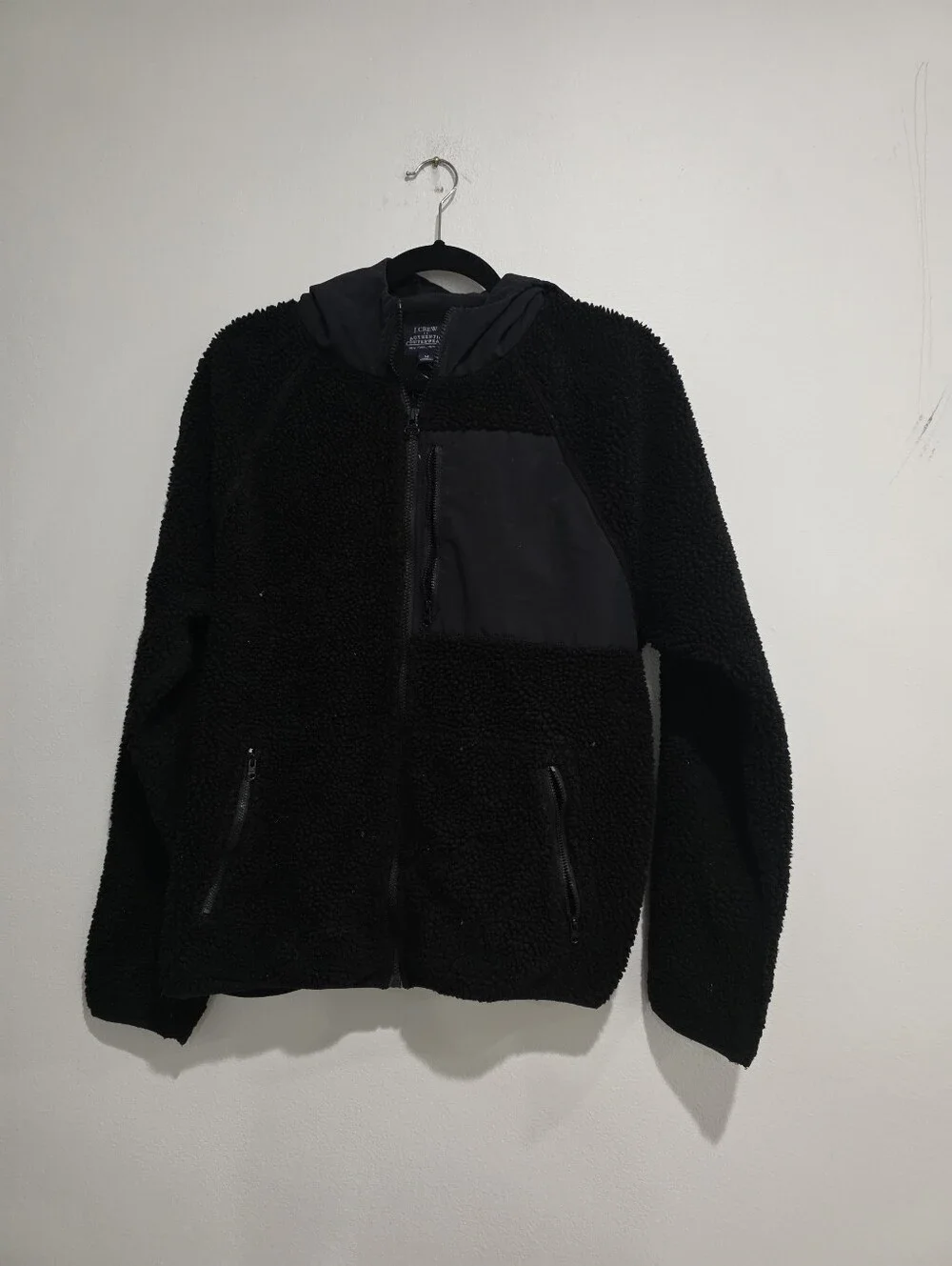 J.Crew Authentic Outerwear Black Sherpa Fleece Full-Zip Hoodie Jacket - Men's M